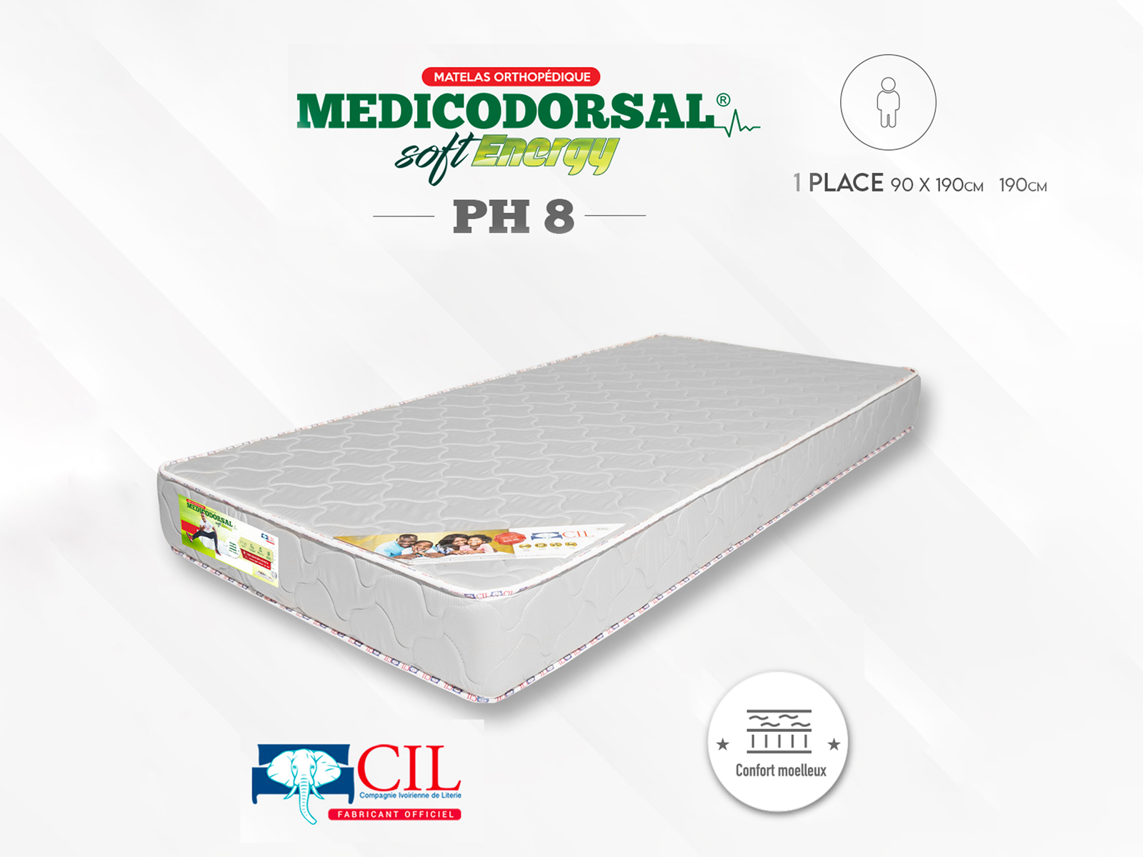 Medicodorsal soft energy PH8 - 1 place - 90x190 cm