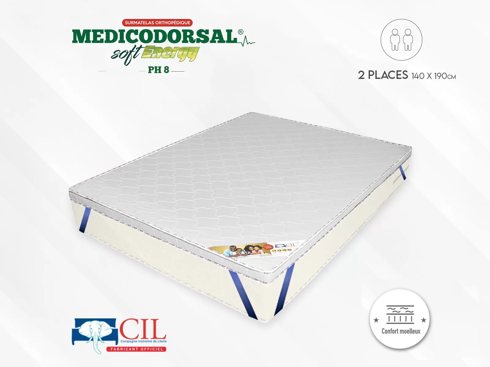 Medicodorsal soft energy PH8 - 2 places - 140x190 cm