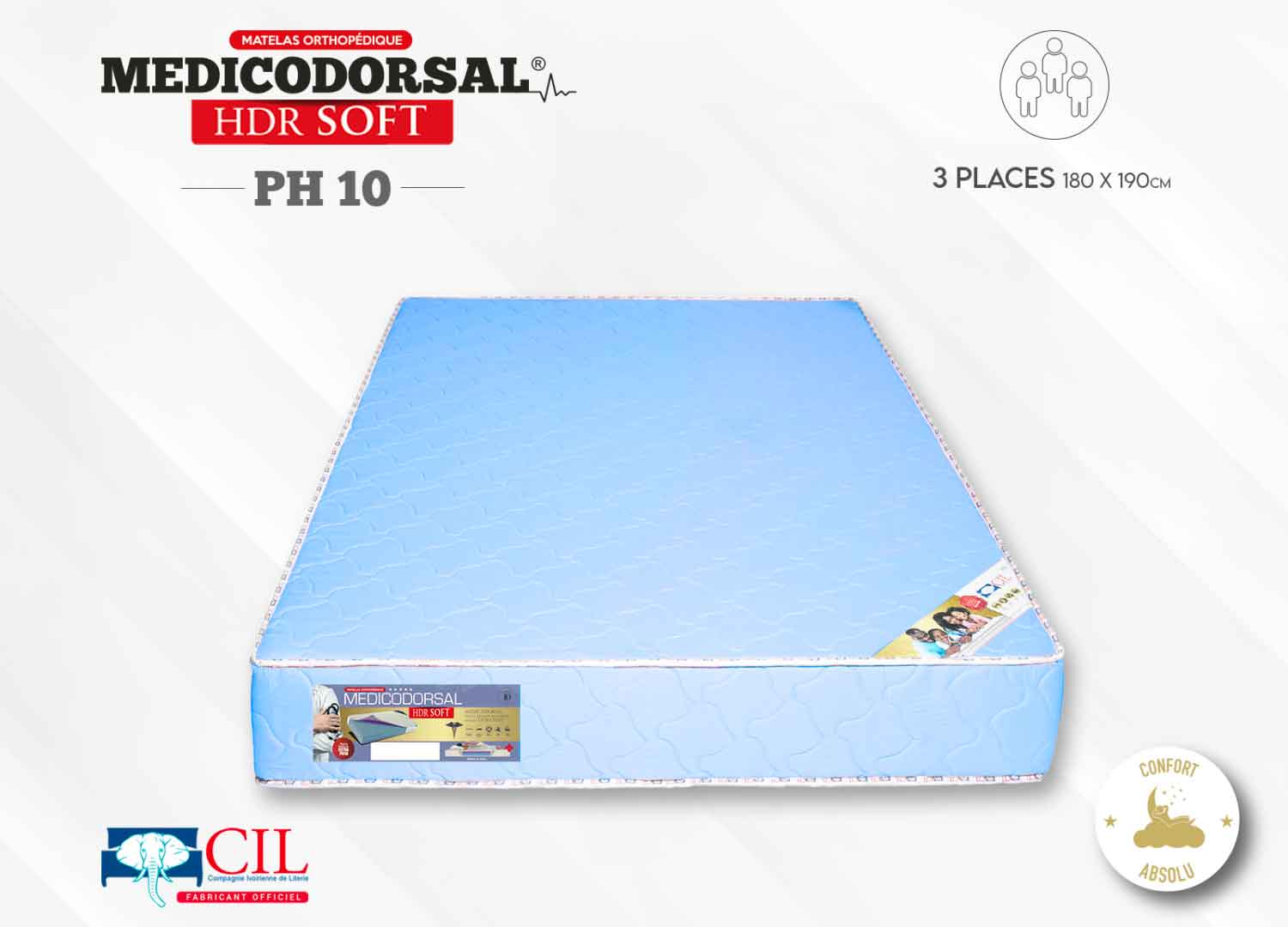 Medicodorsal HDR PH10 soft - 3 places - 180x190 cm