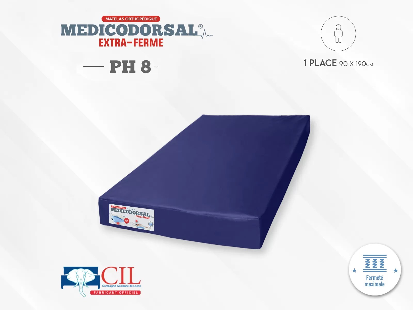 Medicodorsal extra ferme PH8 - 1 place - imperméable - 90x190 cm