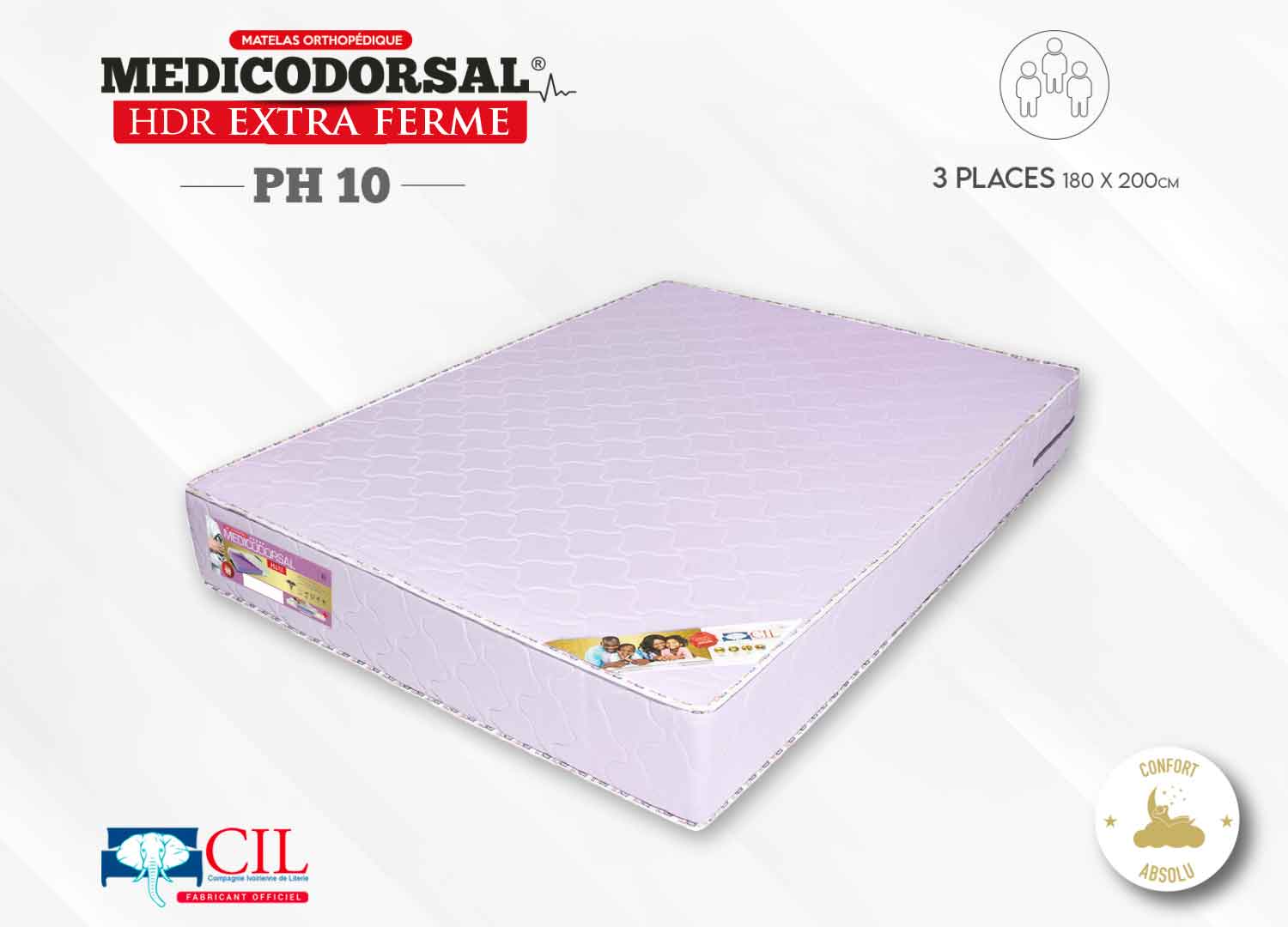 Medicodorsal HDR PH10 extra ferme - 3 places - 180x200 cm