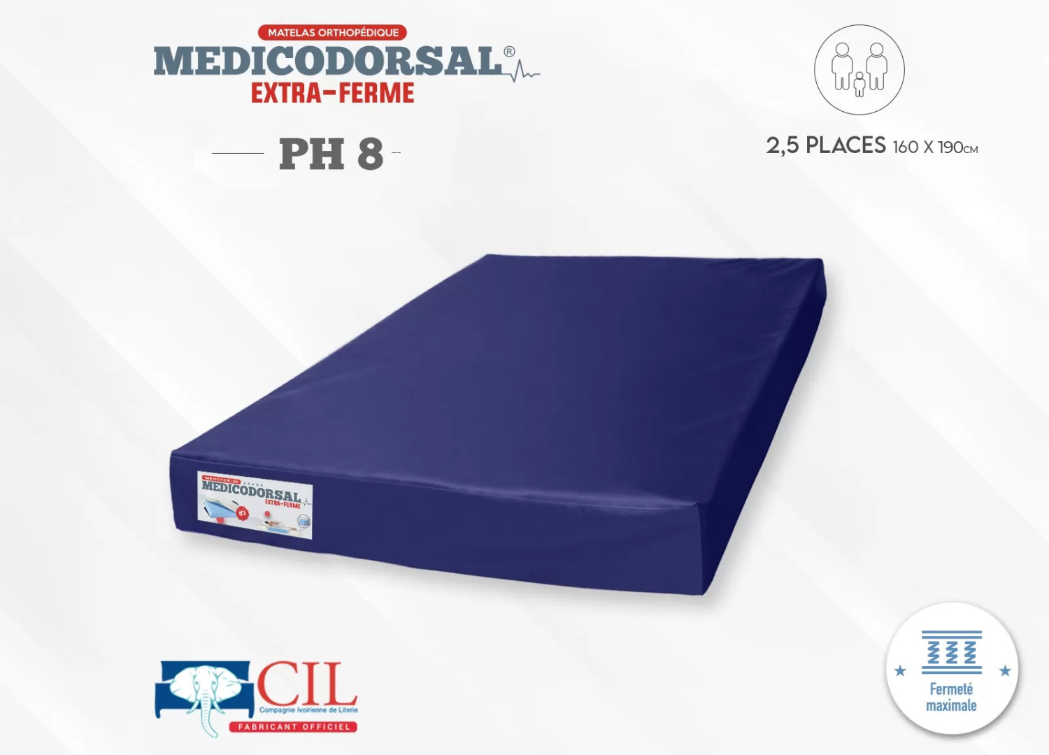 Medicodorsal extra ferme PH8 - 2,5 places - Imperméable - 160x190 cm