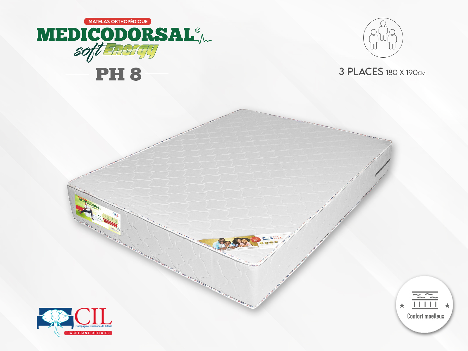 Medicodorsal soft energy PH8 - 3 places - 180x190 cm