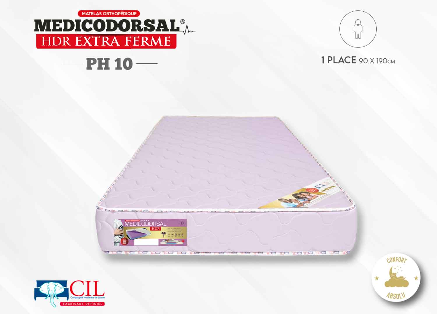 Medicodorsal HDR PH10 extra ferme - 1 place - 90x190 cm