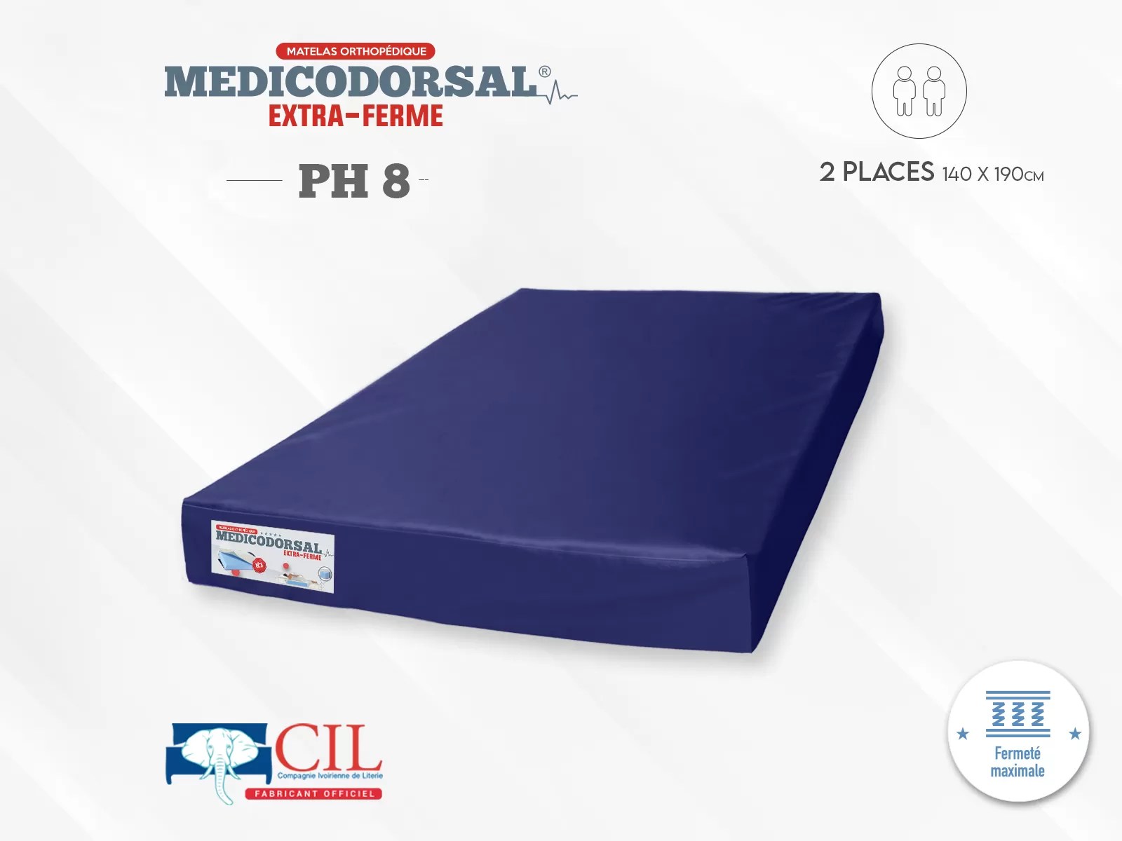 Medicodorsal extra ferme PH8 - 2 places - Imperméable - 140x190 cm