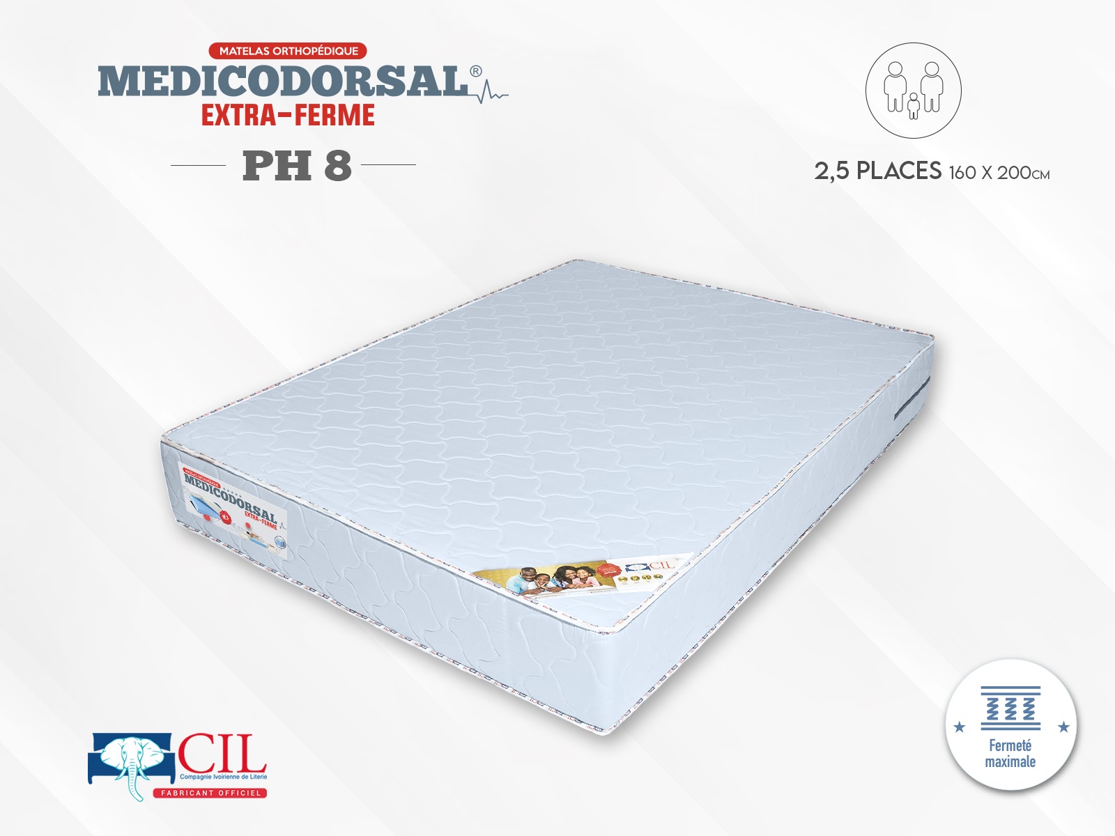 Medicodorsal extra ferme PH8 - 2,5 places - 160x200 cm