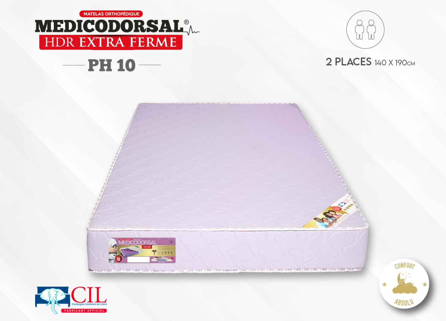 Medicodorsal HDR PH10 extra ferme - 2 places - 140x190 cm