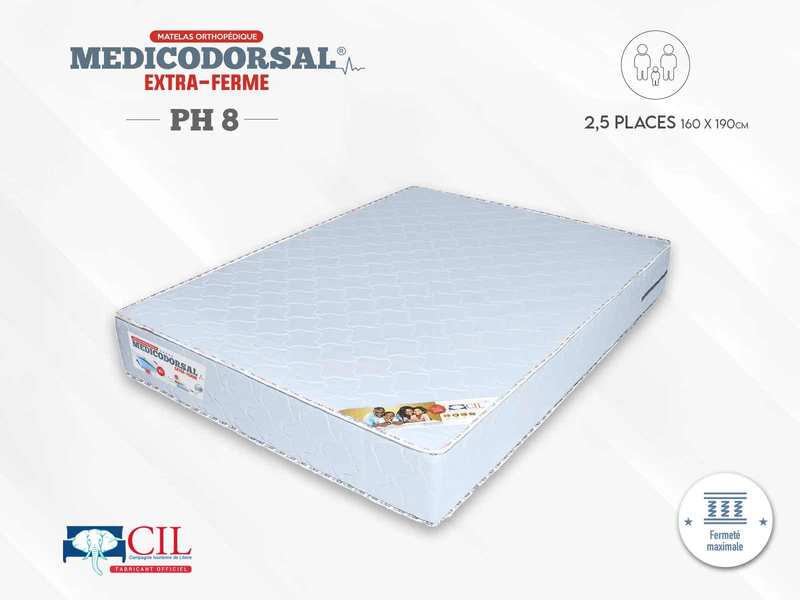 Medicodorsal extra ferme PH8 - 2,5 places - 160x190 cm